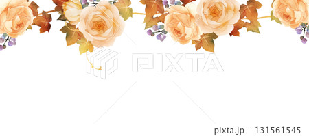水彩で描いた秋色の薔薇のボーダーフレーム 131561545