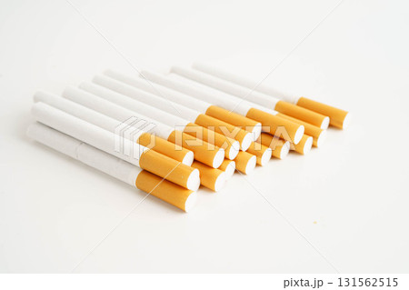 Cigarette, roll tobacco in paper with filter tube, No smoking. 131562515