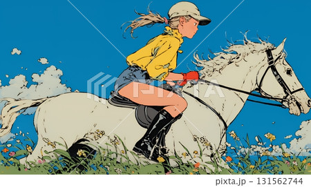 乗馬をしている若い女性