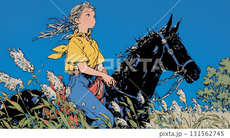 乗馬をしている若い女性