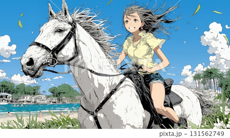 乗馬をしている若い女性