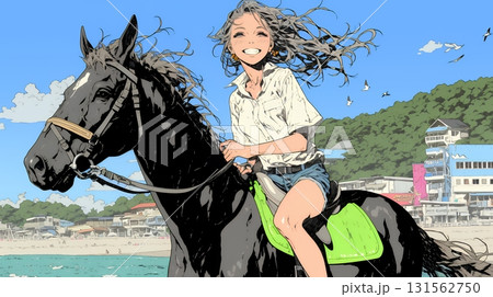 乗馬をしている若い女性