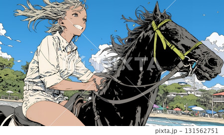 乗馬をしている若い女性