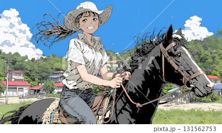 乗馬をしている若い女性