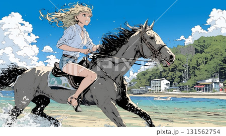 乗馬をしている若い女性