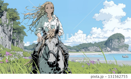 乗馬をしている若い女性