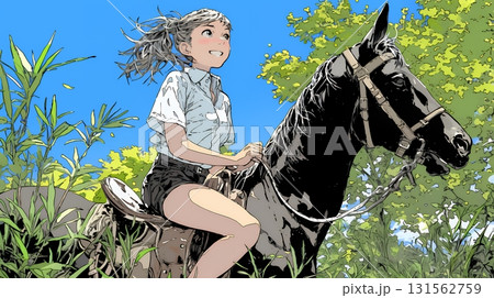 乗馬をしている若い女性