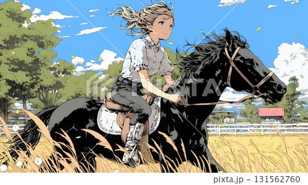 乗馬をしている若い女性