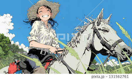 乗馬をしている若い女性