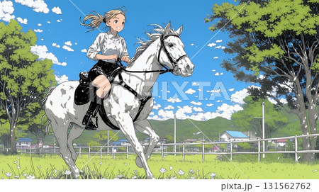 乗馬をしている若い女性