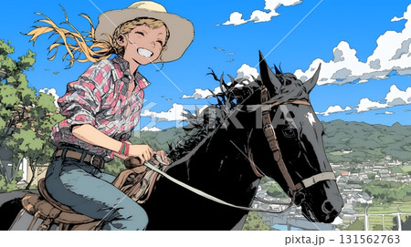 乗馬をしている若い女性