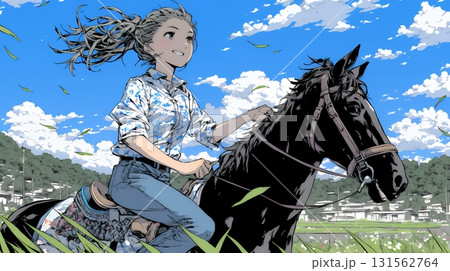 乗馬をしている若い女性