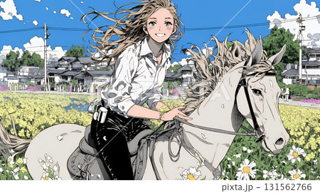 乗馬をしている若い女性