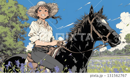 乗馬をしている若い女性