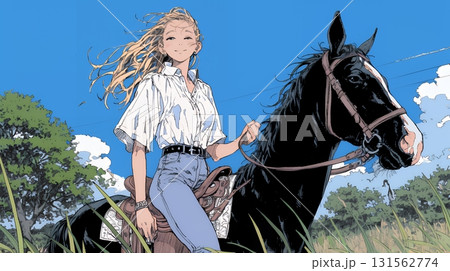 乗馬をしている若い女性