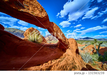 Sandstone Arch Formation and Desert Landscape in Gold Butte National Monument 131563239