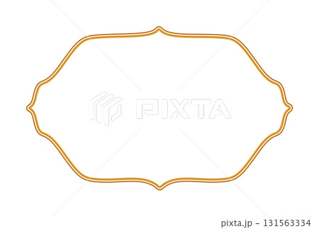 Ornamental gold 3d border in oriental style. Shiny golden luxury frame. Realistic object mockup for photo frame. Indian decorative element. Vector for certificate, stamp, vignette 131563334