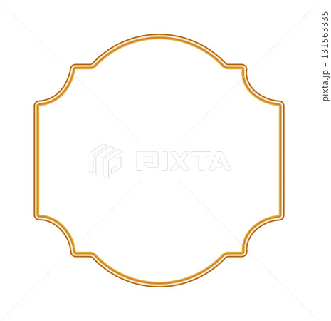 Golden 3d frame in oriental style. Vintage realistic ornamental border. Luxury shining Arabic window, Indian decorative element, morocco shape. Vector illustration for certificate, label, stamp 131563335