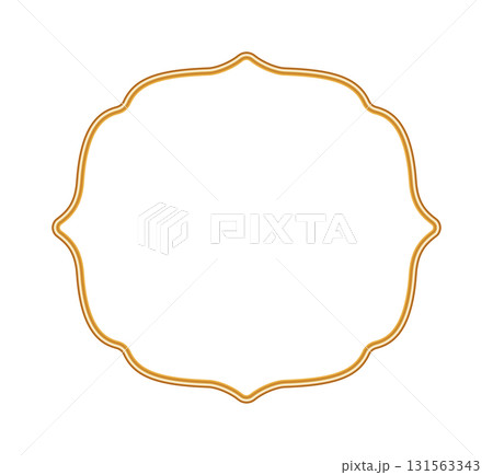 Golden realistic ornamental vignette 3d border. Geometric shiny frame with ornate golden decoration. For certificates, awards, stamps, labels, badges, various design. Vector illustration 131563343