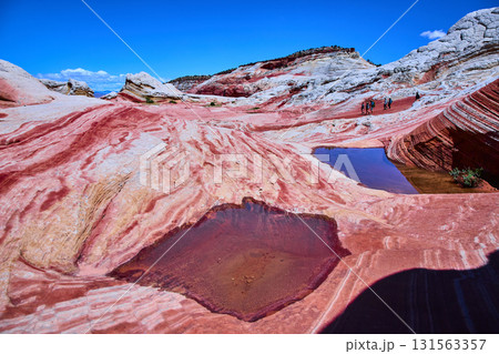 Swirling Sandstone Formations with Hikers Reflective Pools White Pocket Arizona Swirling Sandstone Formations with Hikers Reflective Pools White Pocket Arizona 131563357