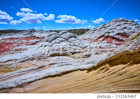 White Pocket Rounded Rock Formations and Layered Desert Landscape Marble Canyon 131563467