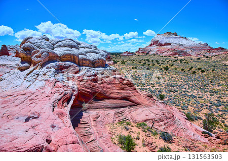 Layered Sandstone Swirls and Desert Landscape Vermilion Cliffs White Pocket Layered Sandstone Swirls and Desert Landscape Vermilion Cliffs White Pocket 131563503
