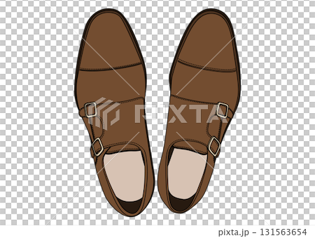 An illustration of brown monk strap business shoes viewed from directly above An illustration of brown monk strap business shoes viewed from directly above 131563654