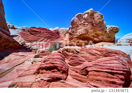 Layered Sandstone Formations with Blue Sky Desert Vegetation American Southwest Layered Sandstone Formations with Blue Sky Desert Vegetation American Southwest 131563671