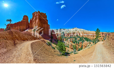 Bryce Canyon Hoodoo Formations and Peekaboo Loop Trail Under Bright Sun 131563842