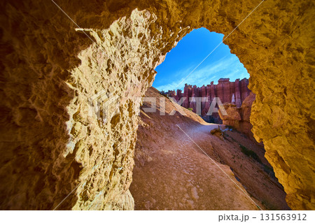 Bryce Canyon Tunnel Trail View With Hoodoo Formations And Blue Sky 131563912