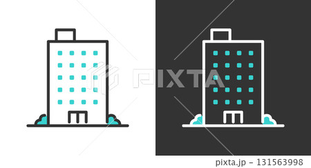 ビルの2色ラインアイコン 131563998