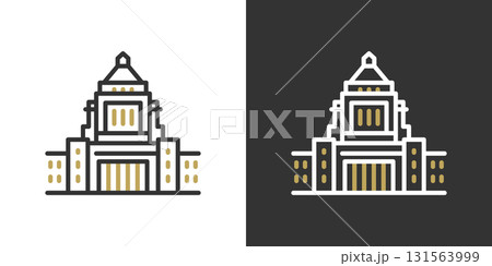 国会議事堂の2色ラインアイコン 131563999