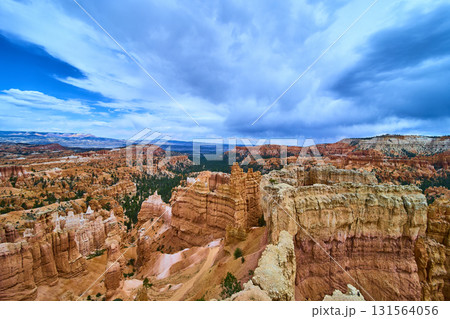 Bryce Canyon National Park Hoodoos Dramatic Sky and Pine Forest Vista 131564056