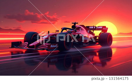 Artistic Motorsport Concept Depicting Formula 1 Car Racing at Golden Hour Artistic Motorsport Concept Depicting Formula 1 Car Racing at Golden Hour 131564175