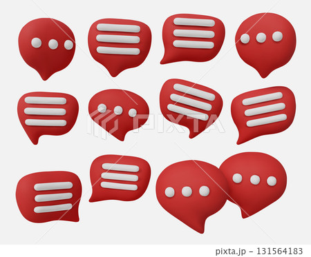 Set of red 3D chat bubbles with text symbols, perfect for messaging, social media, communication, and digital interaction concepts Set of red 3D chat bubbles with text symbols, perfect for messaging, social media, communication, and digital interaction concepts 131564183