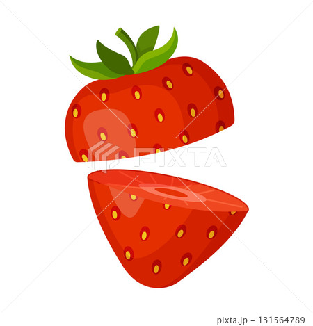 Fresh red strawberry, cut in half. Hand drawn flat style isolated 131564789