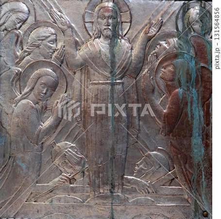 Resurrection of Jesus, altar of the Sacred Heart of Jesus in the church of Saint Blaise in Zagreb, Croatia 131564856
