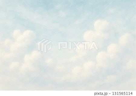 青空と雲の背景イラスト｜やわらかい絵画風の空模様 131565114