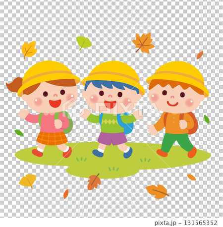 遠足で歩く子どもたち　秋バージョン 131565352