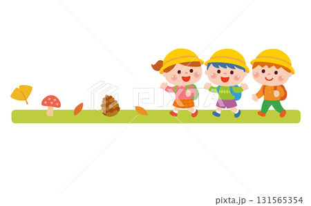遠足で歩く子どもたち　秋バージョン 131565354