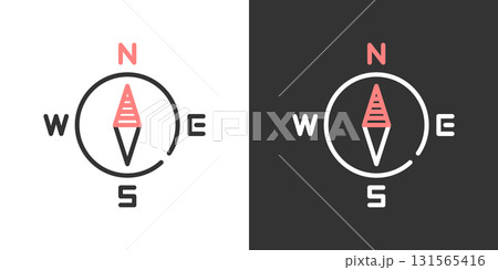 方位磁針の2色ラインアイコン 131565416