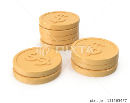 Stacks of Gold Coins with Dollar Signs 131565477