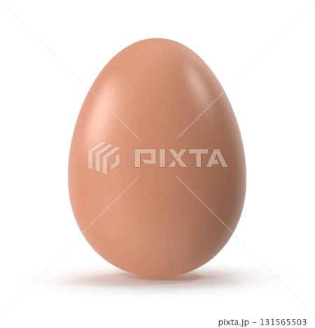 A single brown egg with a smooth, reflective surface, isolated on white. 131565503