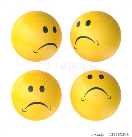 Four sad smiley faces a collection of depressed emoji spheres 131565808