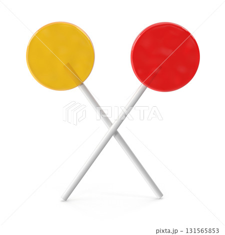 Two colorful lollipops crossed on a white stick 131565853