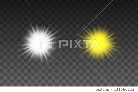 Bright White and Yellow Starburst Light Effects on Transparent Background for Stock Design Projects. 131566212