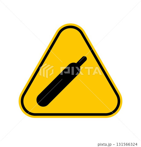 Compressed gas warning symbol, gas bottle hazard sign, Yellow Triangle Caution Symbol, isolated on white background, vector icon 131566324