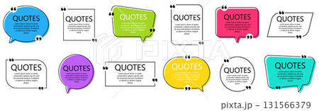 Set of quote frames. Speech bubbles with quotation marks, isolated on white background. Blank text box and quotes. Blog post template. Vector illustration. Set of quote frames. Speech bubbles with quotation marks, isolated on white background. Blank text box and quotes. Blog post template. Vector illustration. 131566379