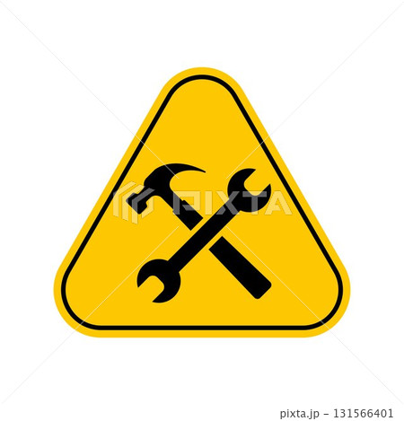 Under Construction warning Sign ,Yellow Triangle Caution Symbol, isolated on white background, vector icon 131566401