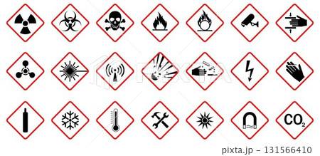 Set of hazard warning signs. Caution danger Symbol, vector illustration, isolated icon set. Set of hazard warning signs. Caution danger Symbol, vector illustration, isolated icon set. 131566410
